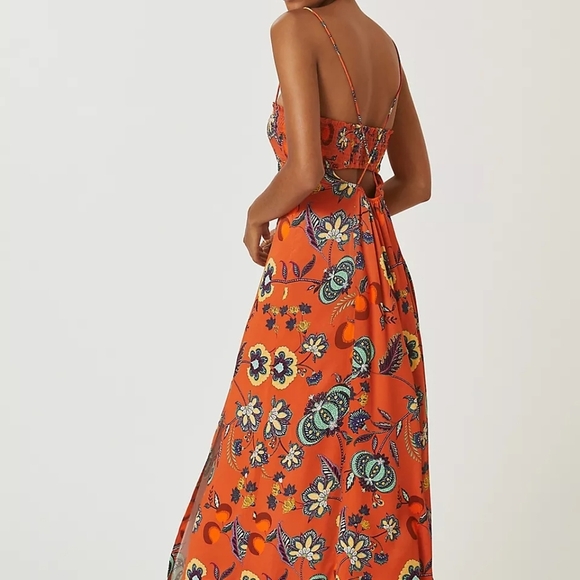Anthropologie/Maeve Eve Orange and Blue Backless Halter Sundress - Picture 7 of 7